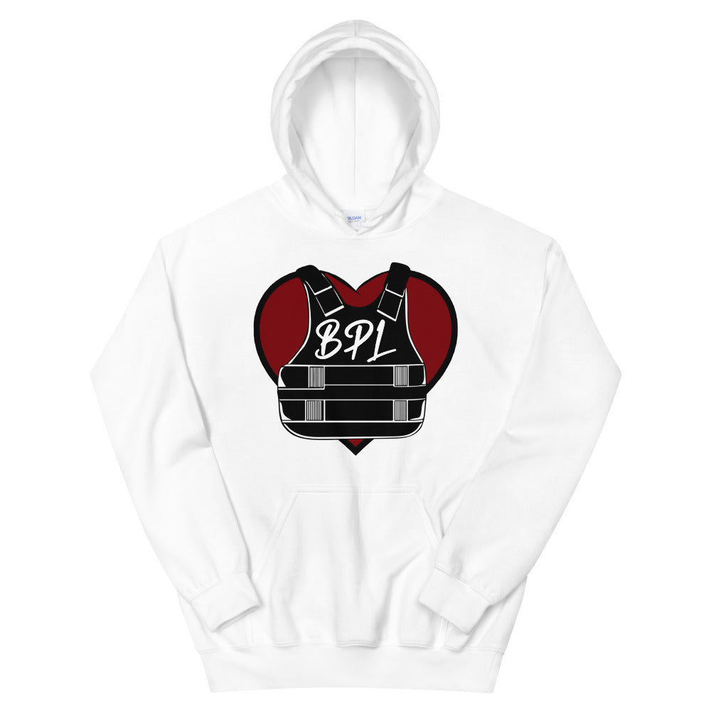 Red hoodie with white writing online