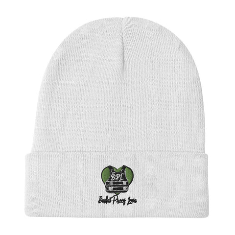 Bullet Proof Love (Green Logo w/ Blk text) Embroidered Beanie