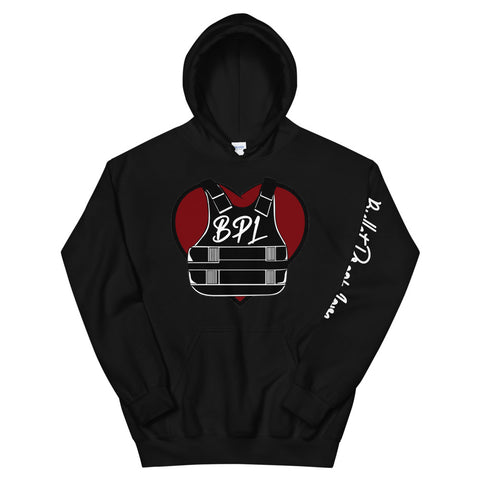 Bullet Proof Love (Dark Red) Hoodie (Left Arm)-White Letters