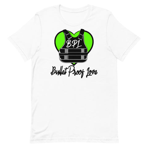 Bullet Proof Love Short-Sleeve (Lime Green Logo w/ Blk Text) T-Shirt