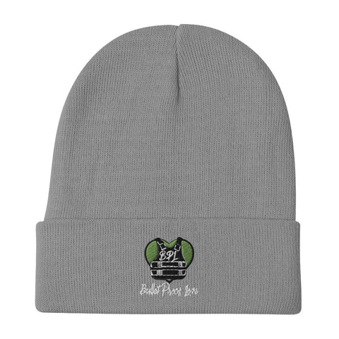 Bullet Proof Love (Green Logo w/ Wht text) Embroidered Beanie