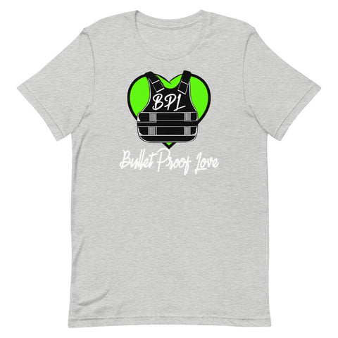 Bullet Proof Love Short-Sleeve (Lime Green Logo w/ Wht Text) T-Shirt