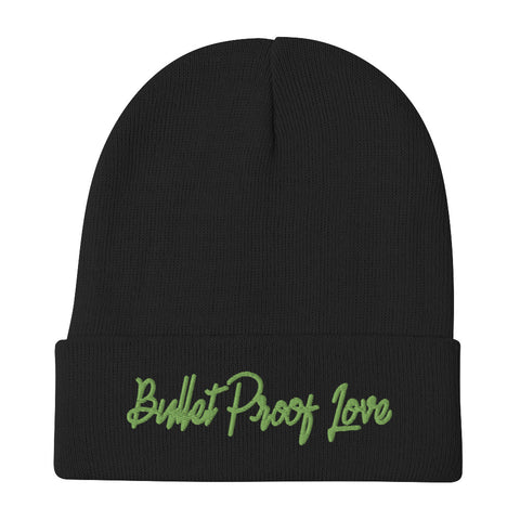 Bullet Proof Love (Green Text) Embroidered Beanie