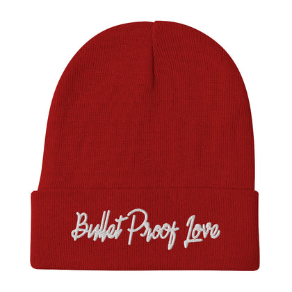 Bullet Proof Love (White Text) Embroidered Beanie