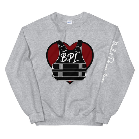 Bullet Proof Love (Dark Red) Sweatshirt (Left Arm)-White Letters